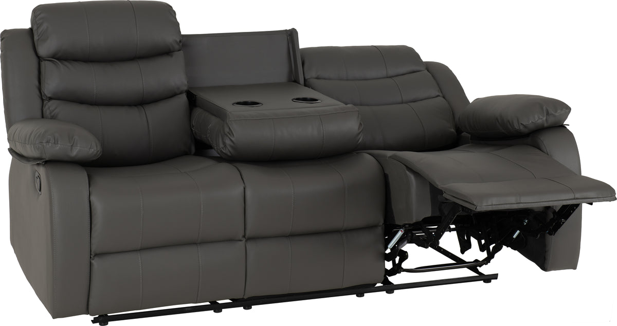 Roma 3 Seater Recliner Sofa - Grey Faux Leather