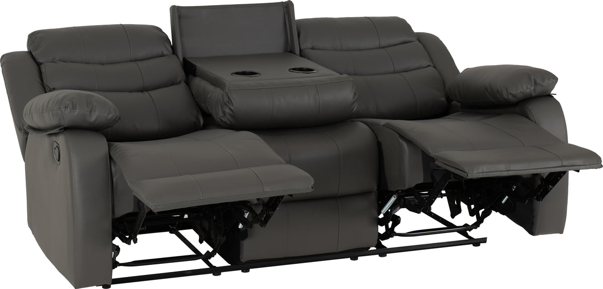 Roma 3 Seater Recliner Sofa - Grey Faux Leather