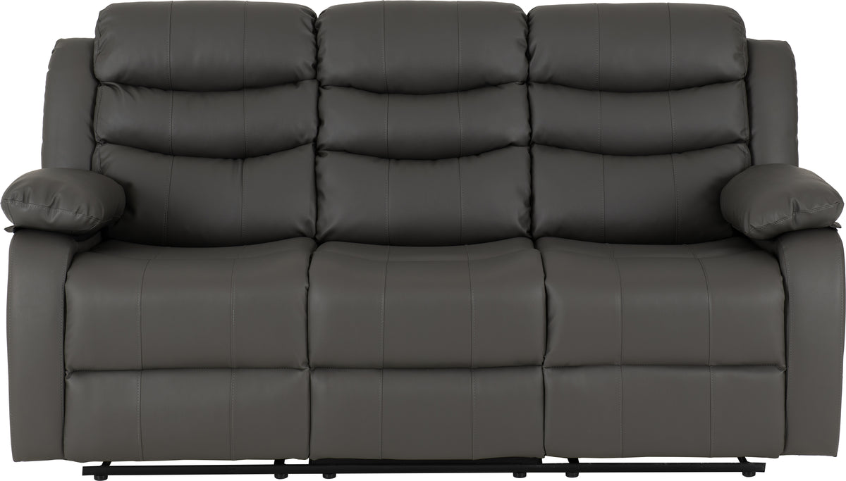 Roma 3 Seater Recliner Sofa - Grey Faux Leather