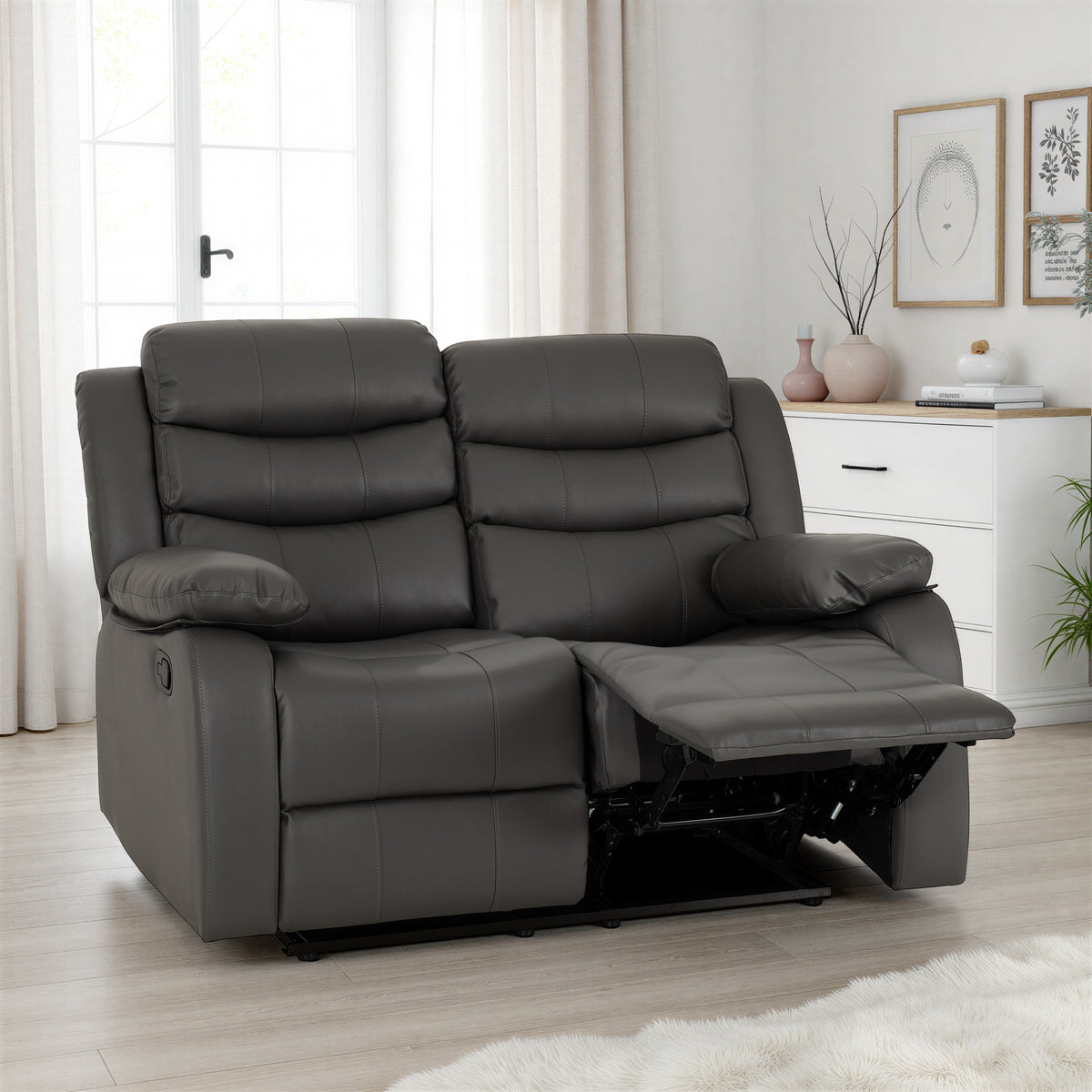 Roma 2 Seater Recliner Sofa - Grey Faux Leather