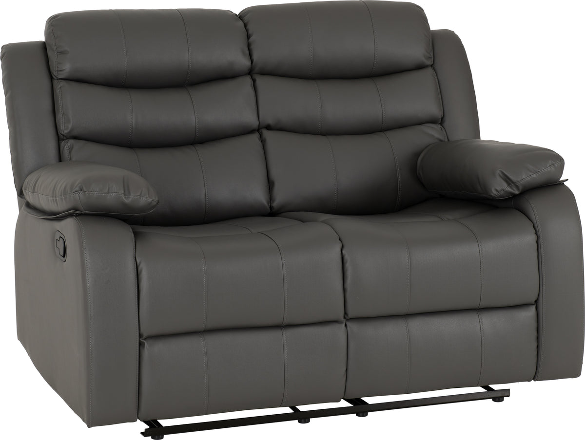 Roma 2 Seater Recliner Sofa - Grey Faux Leather