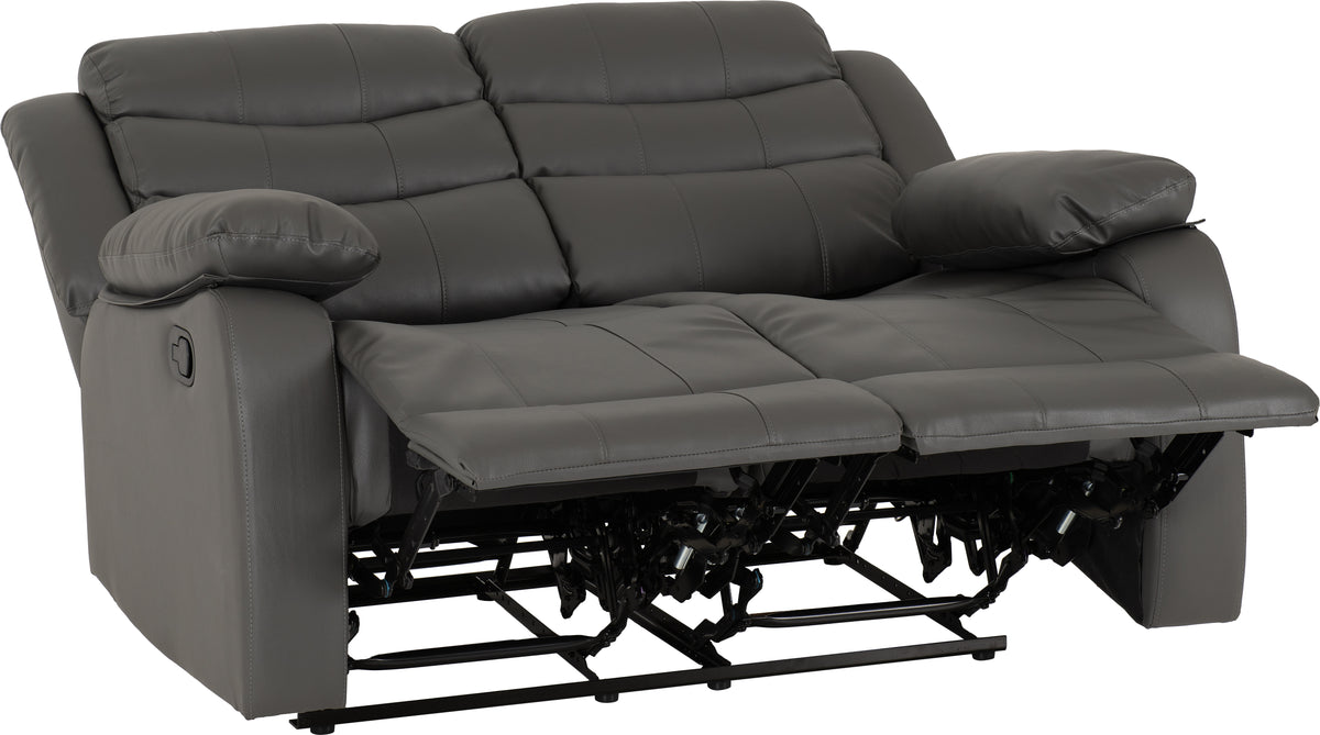 Roma 2 Seater Recliner Sofa - Grey Faux Leather