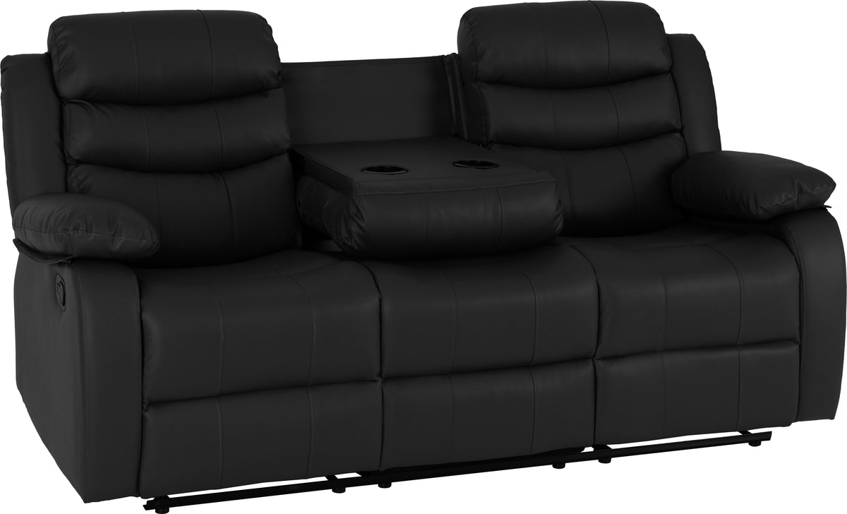 Roma 3 Seater Recliner Sofa - Black Faux Leather