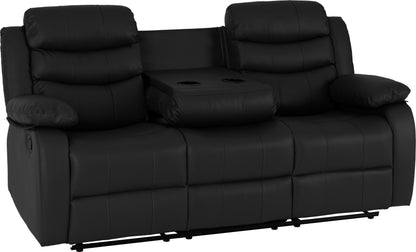 Roma 3 Seater Recliner Sofa - Black Faux Leather