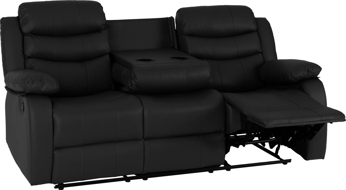 Roma 3 Seater Recliner Sofa - Black Faux Leather