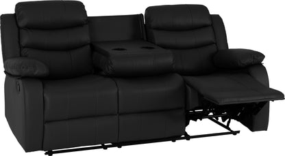 Roma 3 Seater Recliner Sofa - Black Faux Leather