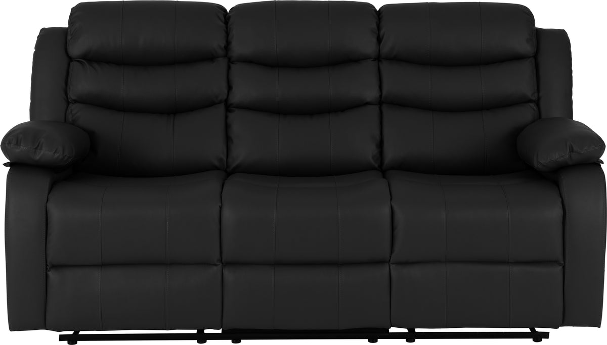 Roma 3 Seater Recliner Sofa - Black Faux Leather