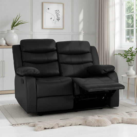 Roma 2 Seater Recliner Sofa - Black Faux Leather