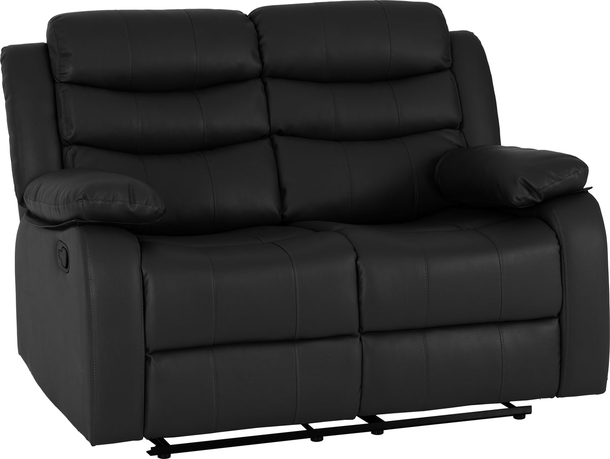 Roma 2 Seater Recliner Sofa - Black Faux Leather