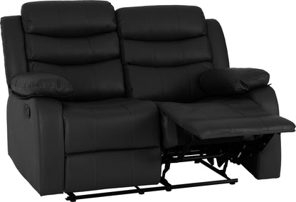 Roma 2 Seater Recliner Sofa - Black Faux Leather