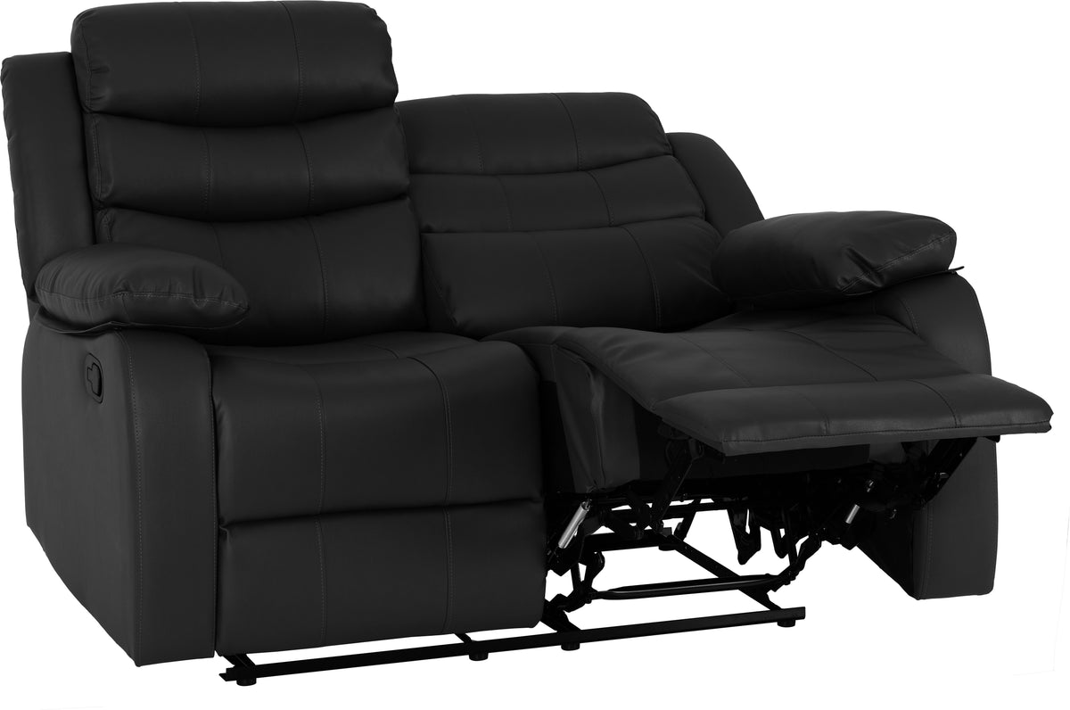 Roma 2 Seater Recliner Sofa - Black Faux Leather