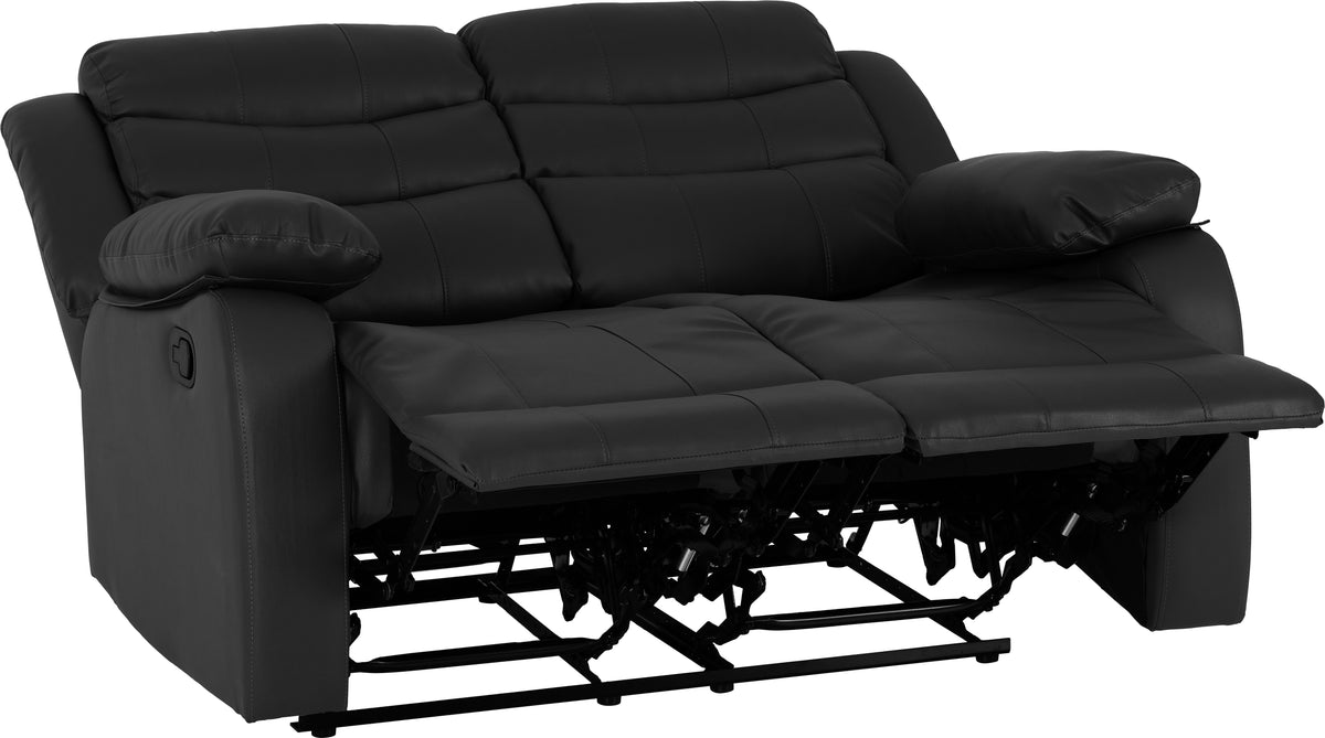 Roma 2 Seater Recliner Sofa - Black Faux Leather