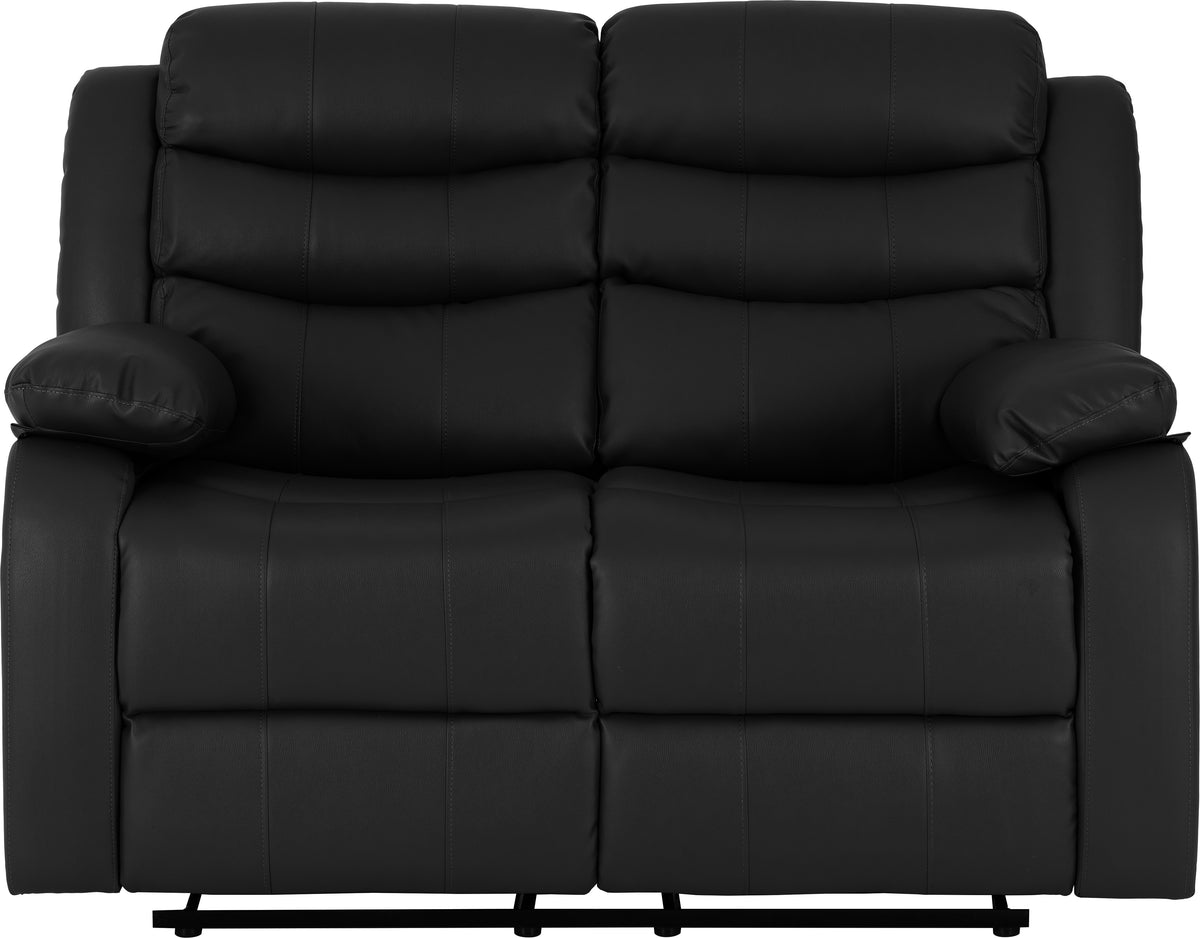 Roma 2 Seater Recliner Sofa - Black Faux Leather