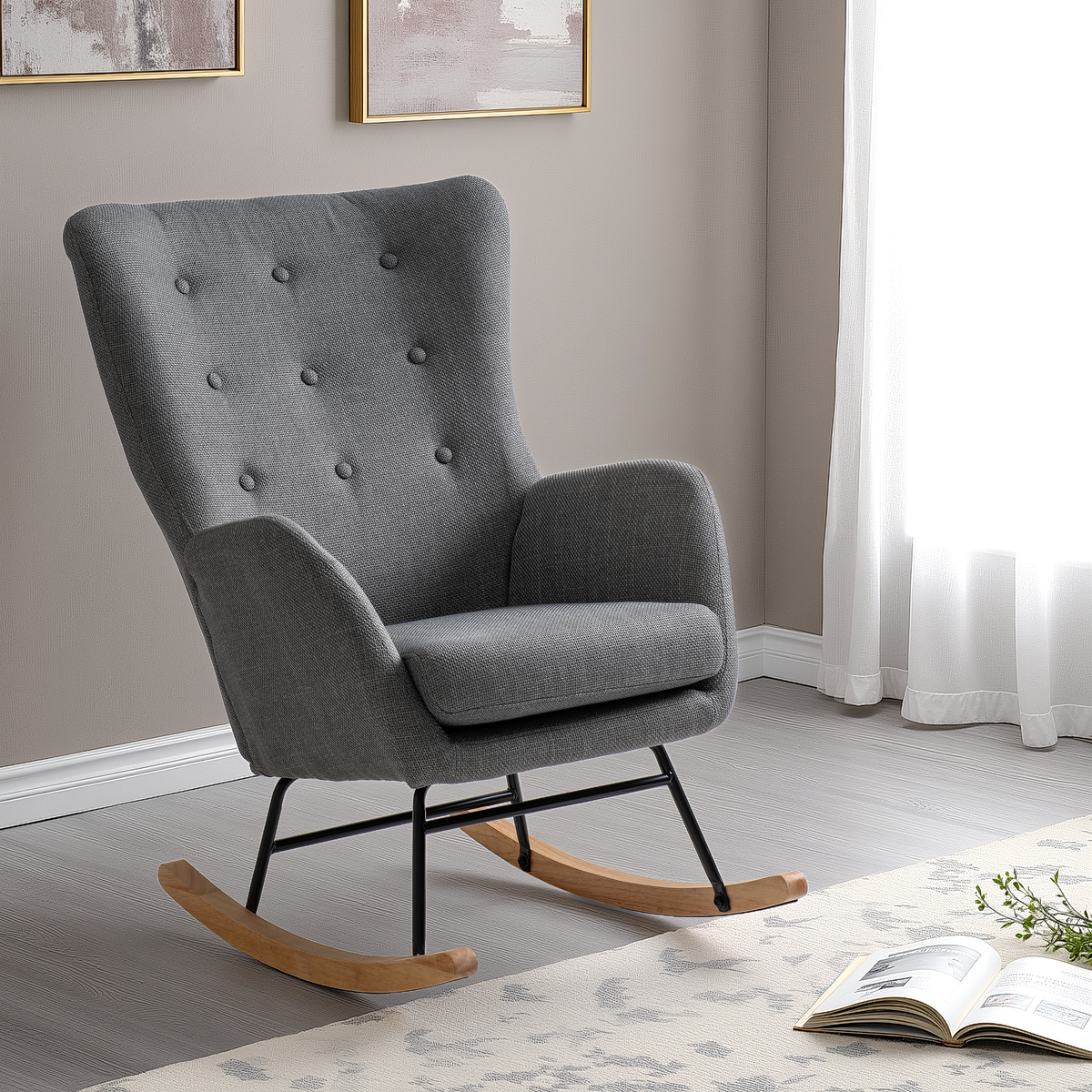 Hayden Rocking Chair - Dark Grey Fabric