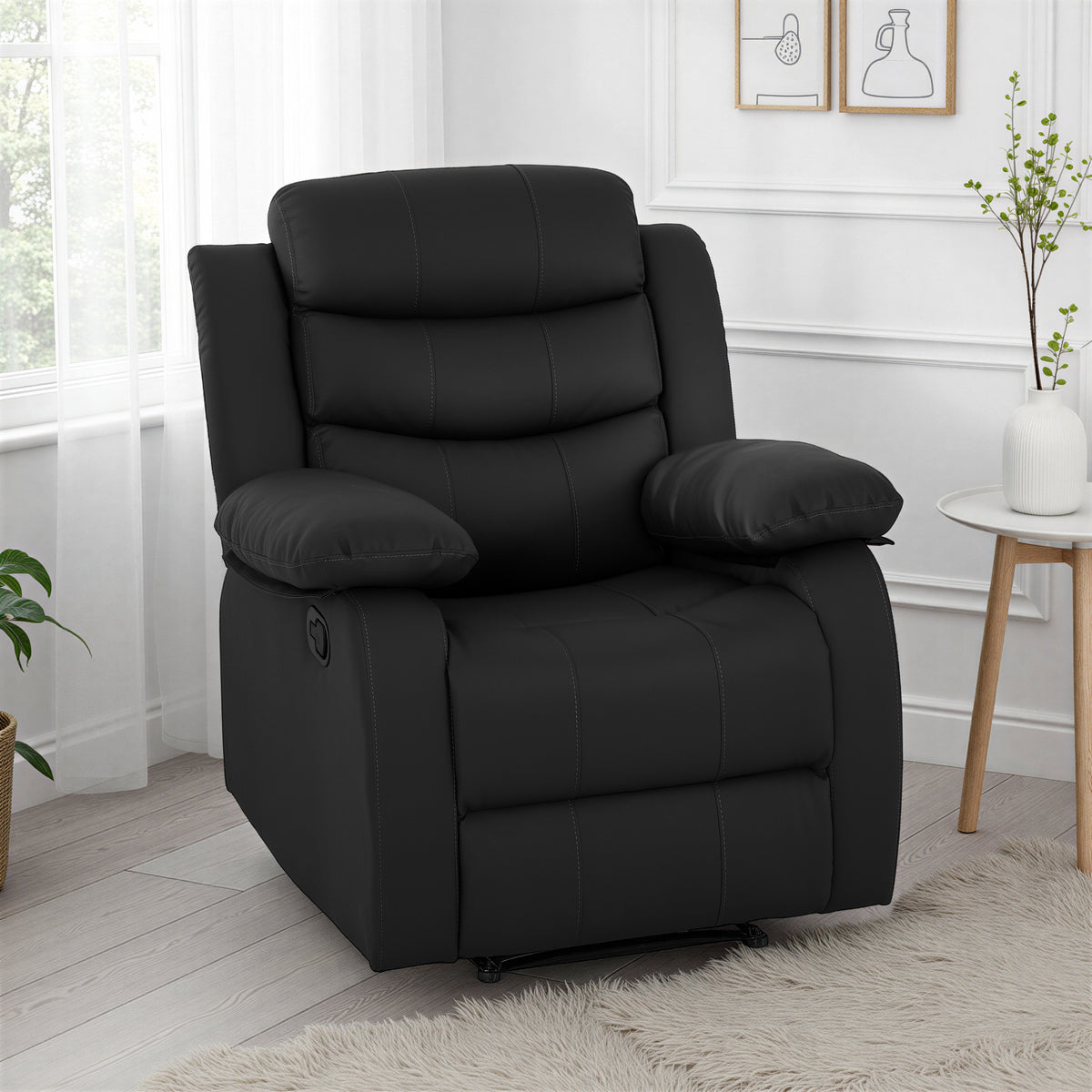 Roma Recliner Chair - Black Faux Leather