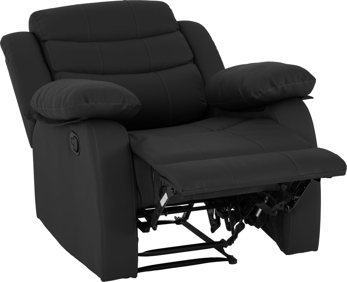 Roma Recliner Chair - Black Faux Leather