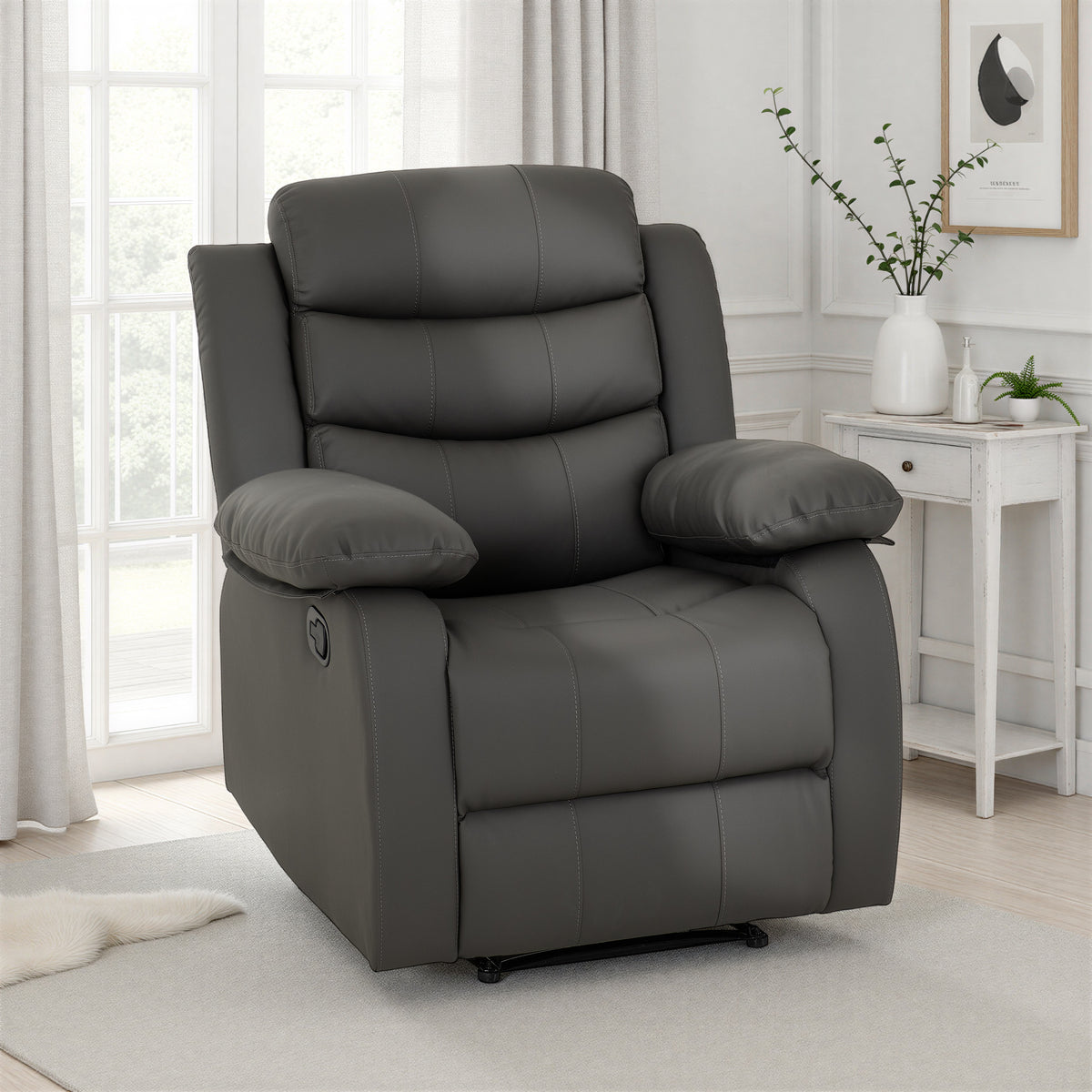 Roma Recliner Chair - Grey Faux Leather