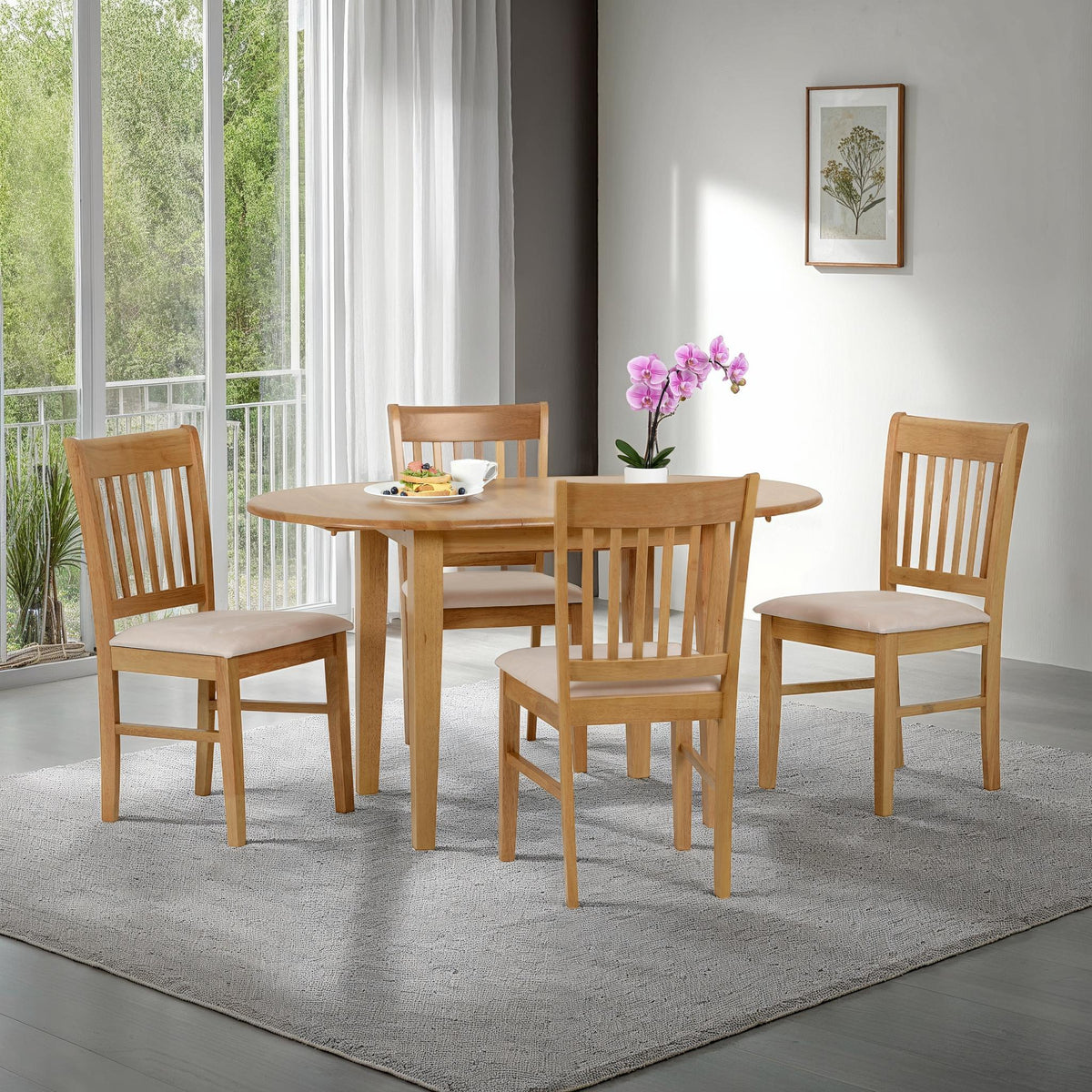 Oxford Extending Dining Set - Natural Oak/Mink Microsuede