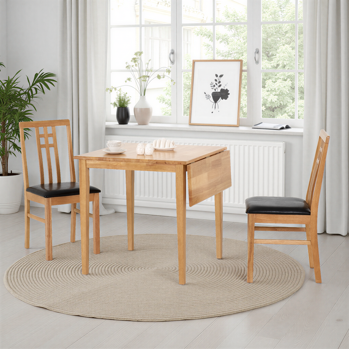 Vienna Drop Leaf Dining Set - Medium Oak/Brown Faux Leather