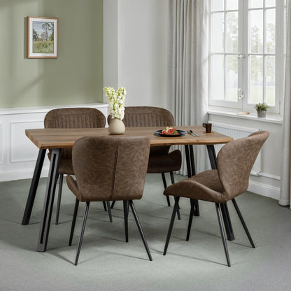 Quebec Wave Edge Dining Set - Medium Oak Effect/Black/Brown Faux Leather