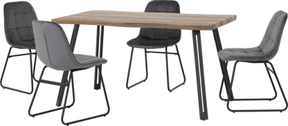 Quebec Wave Edge Dining Set with Lukas Chairs - Medium Oak Effect/Black/Grey Velvet
