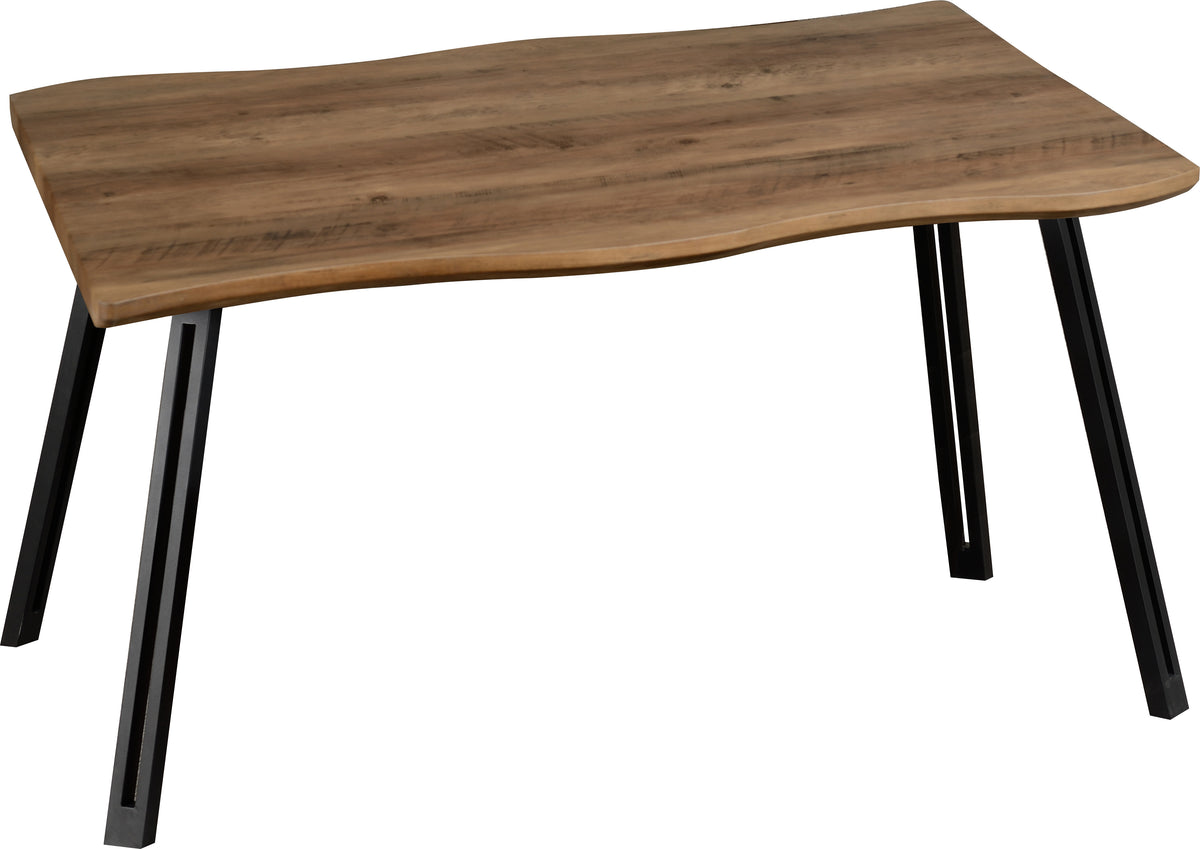 Quebec Wave Edge Dining Set with Lukas Chairs - Medium Oak Effect/Black/Grey Velvet