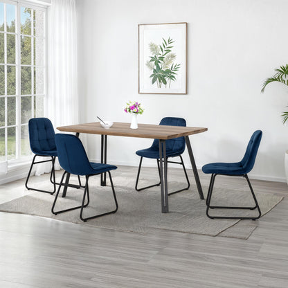 Quebec Straight Edge Dining Set with Lukas Chairs - Medium Oak Effect/Black/Sapphire Blue Velvet