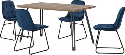 Quebec Straight Edge Dining Set with Lukas Chairs - Medium Oak Effect/Black/Sapphire Blue Velvet