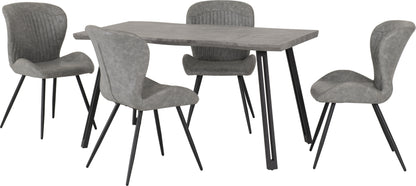 Quebec Wave Edge Dining Set - Concrete Effect/Black/Grey Faux Leather