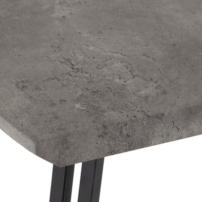 Quebec Wave Edge Dining Set - Concrete Effect/Black/Grey Faux Leather