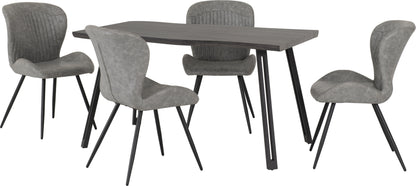 Quebec Wave Edge Dining Set - Black Wood Grain/Black/Grey Faux Leather