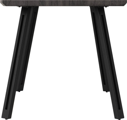 Quebec Wave Edge Dining Set - Black Wood Grain/Black/Grey Faux Leather