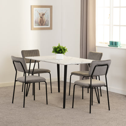 Marlow Dining Set with Sheldon Chairs - White Marble Effect/Black/Grey Velvet Fabric