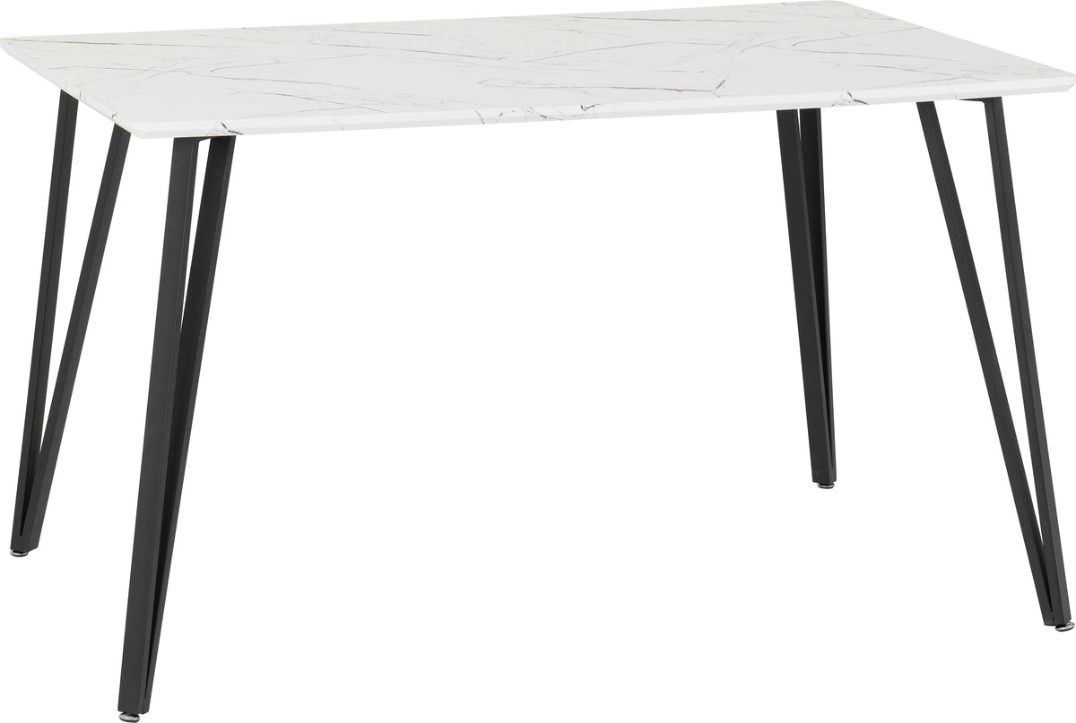 Marlow Dining Set with Sheldon Chairs - White Marble Effect/Black/Grey Velvet Fabric