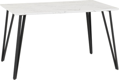 Marlow Dining Set with Sheldon Chairs - White Marble Effect/Black/Grey Velvet Fabric