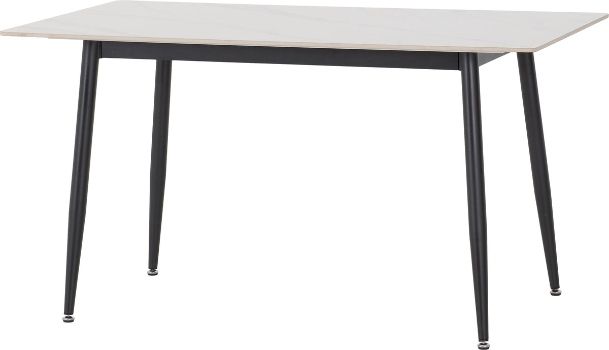 Fenton Dining Set (6 Chairs) - White Marble Stone Effect/Dark Grey Suede Fabric