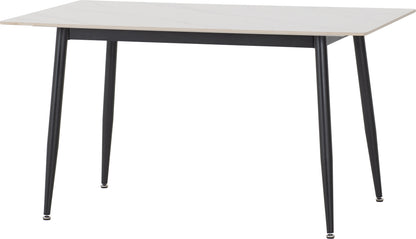 Fenton Dining Set (6 Chairs) - White Marble Stone Effect/Dark Grey Suede Fabric