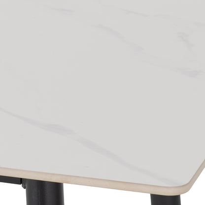 Fenton Dining Set (6 Chairs) - White Marble Stone Effect/Olive Green Suede Fabric
