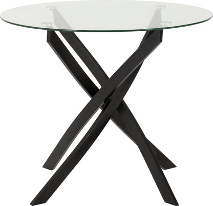 Sheldon Round Glass Top Dining Set - Clear Glass/Black/Navy Blue Velvet Fabric