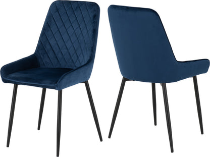 Modena Dining Set with Avery Chairs - Clear Glass/Cream Marble Effect/Sapphire Blue Velvet