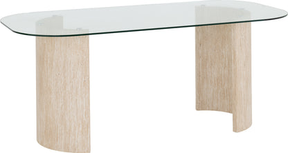 Modena Dining Set with Avery Chairs - Clear Glass/Cream Marble Effect/Emerald Green Velvet