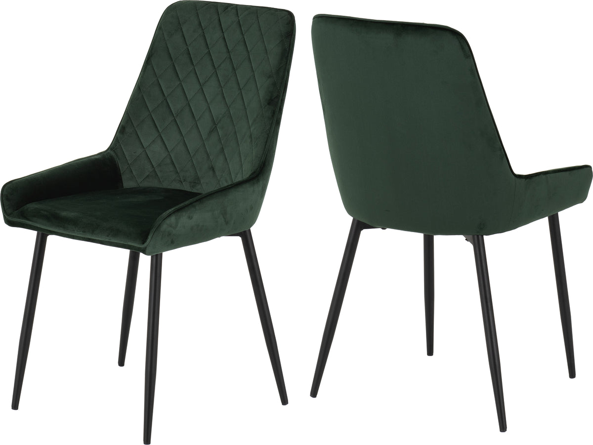 Modena Dining Set with Avery Chairs - Clear Glass/Cream Marble Effect/Emerald Green Velvet