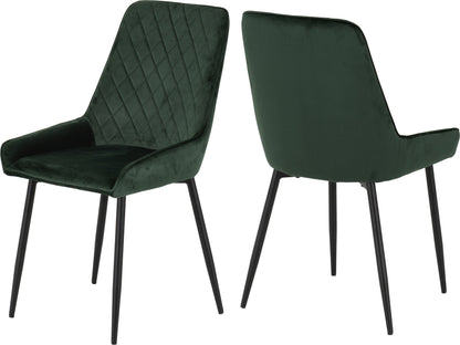 Modena Dining Set with Avery Chairs - Clear Glass/Cream Marble Effect/Emerald Green Velvet
