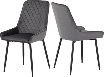 Modena Dining Set with Avery Chairs - Clear Glass/Cream Marble Effect/Grey Velvet