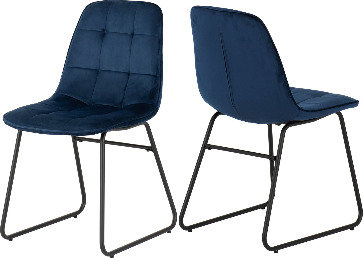 Modena Dining Set with Lukas Chairs - Clear Glass/Cream Marble Effect/Sapphire Blue Velvet