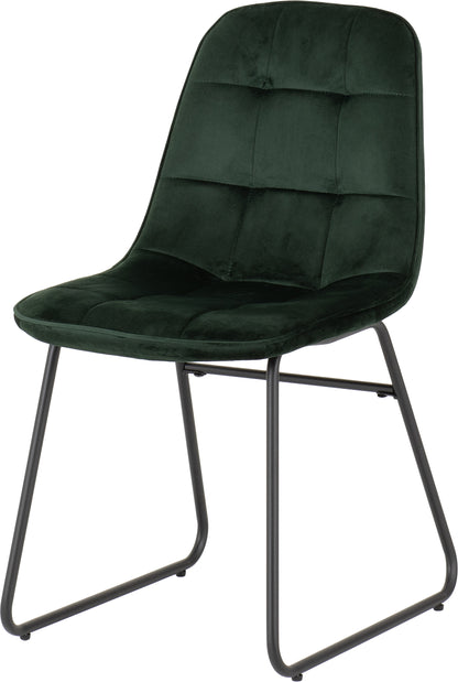 Modena Dining Set with Lukas Chairs - Clear Glass/Cream Marble Effect/Emerald Green Velvet