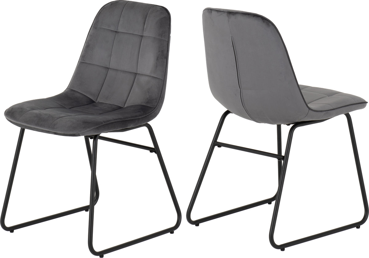 Modena Dining Set with Lukas Chairs - Clear Glass/Cream Marble Effect/Grey Velvet