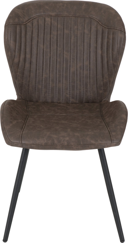 Modena Dining Set with Quebec Chairs - Clear Glass/Cream Marble Effect/Brown Faux Leather