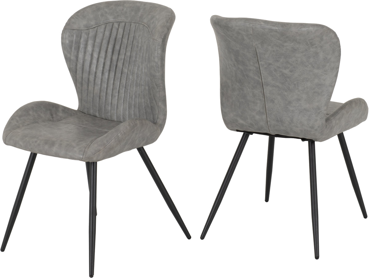 Modena Dining Set with Quebec Chairs - Clear Glass/Cream Marble Effect/Grey Faux Leather