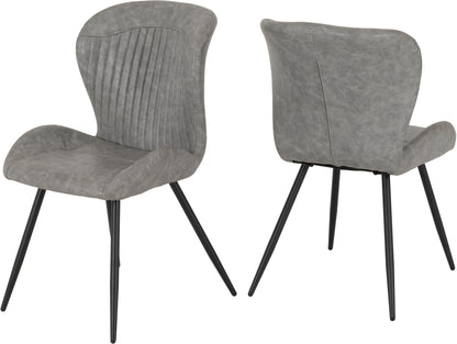 Modena Dining Set with Quebec Chairs - Clear Glass/Cream Marble Effect/Grey Faux Leather